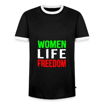 Women life freedom iran - Männer Kontrast-T-Shirt - Schwarz/Weiß - Vorne - AI Model Female 172 light (172cm) & AI Model Male 178 light (178cm)