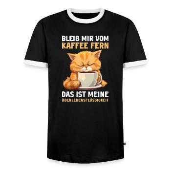 Lustige Katze Kaffee Kaffeeliebhaber Katzen Spruch - Männer Kontrast-T-Shirt - Schwarz/Weiß - Vorne - AI Model Female 172 light (172cm) & AI Model Male 178 light (178cm)
