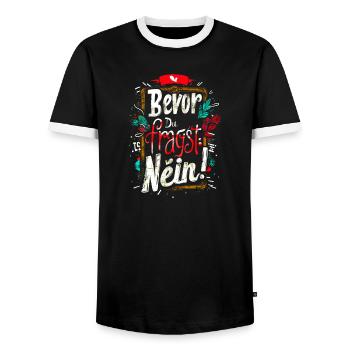 Bevor Du fragst: NEIN! - Männer Kontrast-T-Shirt - Schwarz/Weiß - Vorne - AI Model Female 172 light (172cm) & AI Model Male 178 light (178cm)