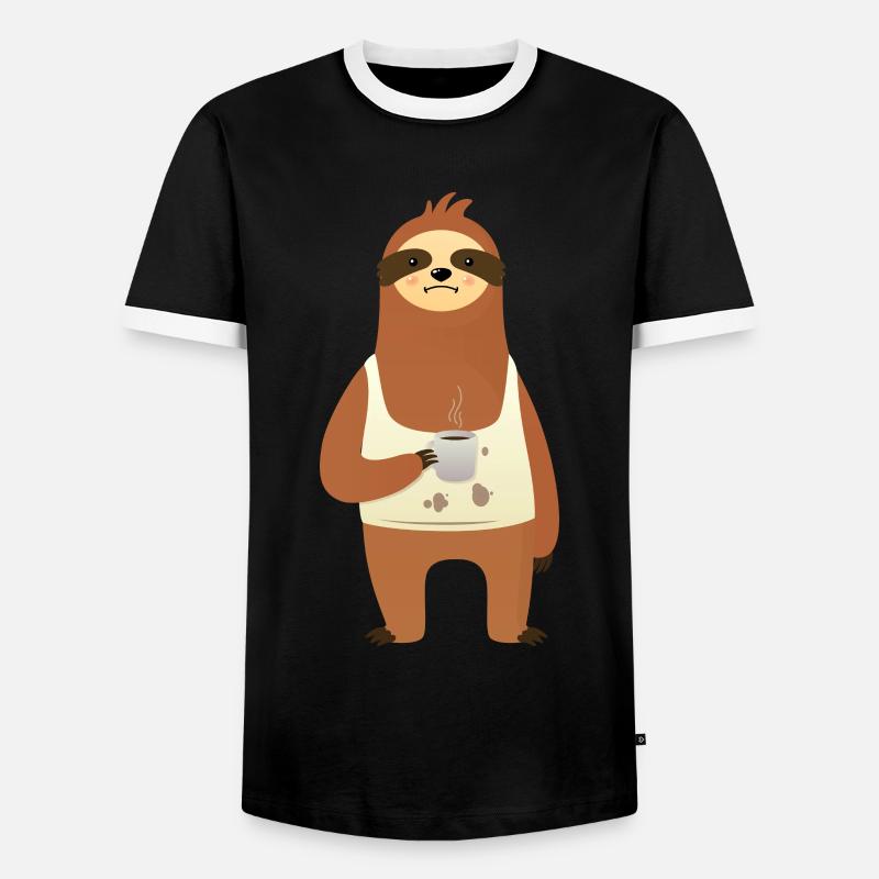 Cute Sloth With Coffee Cup - Men's Ringer Shirt - black/white