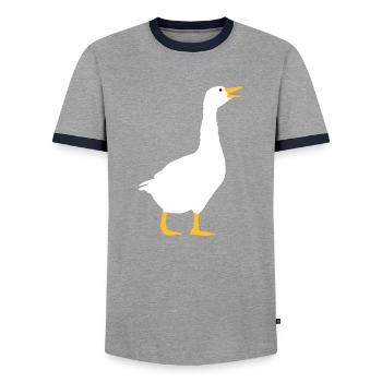Laughing goose design - Men's Ringer Shirt - grey/navy  - Front - AI Model Female 172 light (172cm) & AI Model Male 178 light (178cm)