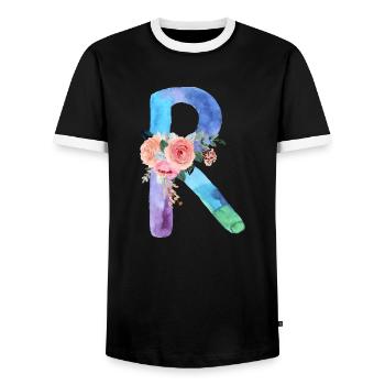 Buchstabe r Aquarell - Männer Kontrast-T-Shirt - Schwarz/Weiß - Vorne - AI Model Female 172 light (172cm) & AI Model Male 178 light (178cm)