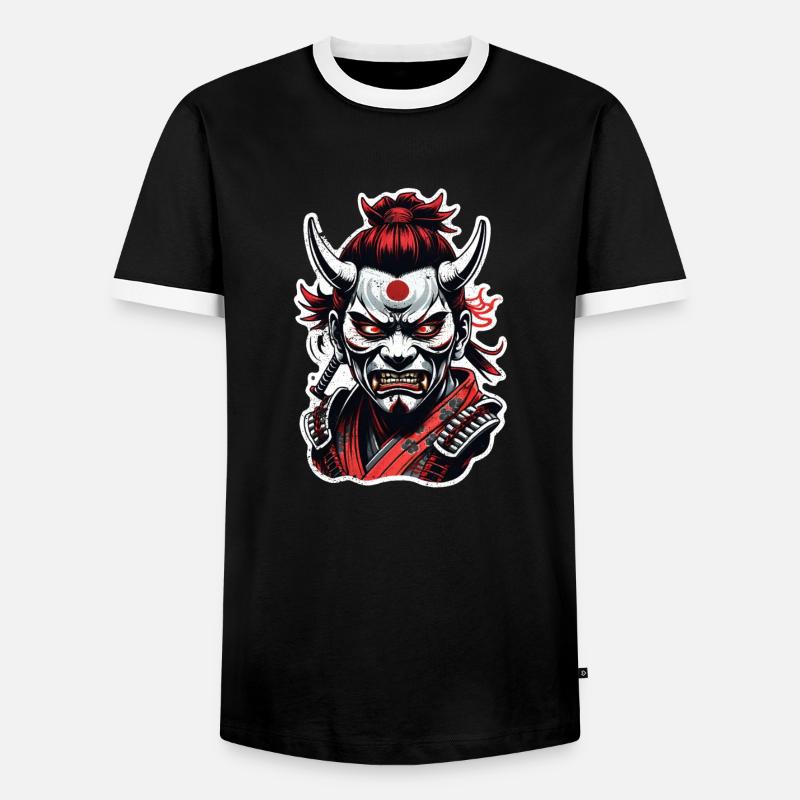 Samurai-Krieger - Japan - Dämon - Männer Kontrast-T-Shirt - Schwarz/Weiß