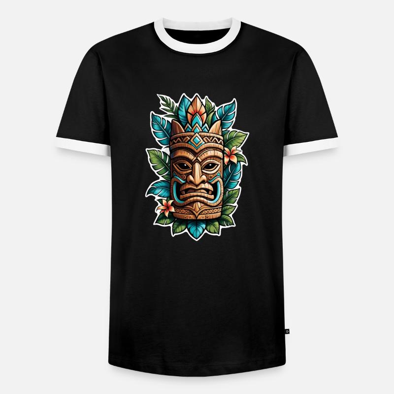 Tiki Beach - Polynesia Statue - Men's Ringer Shirt - black/white