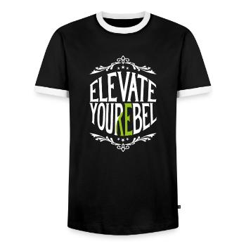Elevate Your Rebel - Release Your Inner Child - Men's Ringer Shirt - black/white - Front - AI Model Female 172 light (172cm) & AI Model Male 178 light (178cm)