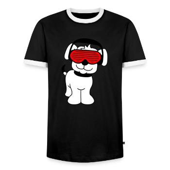 Cool Mignon DJ Chien Animal de compagnie Chiot Musique de fête - T-shirt contrasté Homme - noir/blanc - Devant - AI Model Female 172 light (172cm) & AI Model Male 178 light (178cm)
