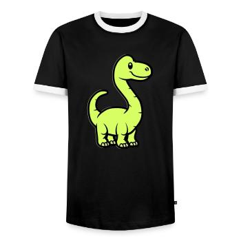 Dinosaur Brontosaurus Comic - Men's Ringer Shirt - black/white - Front - AI Model Female 172 light (172cm) & AI Model Male 178 light (178cm)