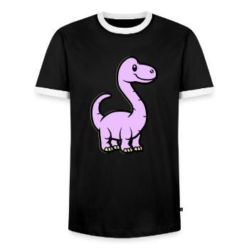 Dinosaur Brontosaurus Comic - Men's Ringer Shirt - black/white - Front - AI Model Female 172 light (172cm) & AI Model Male 178 light (178cm)