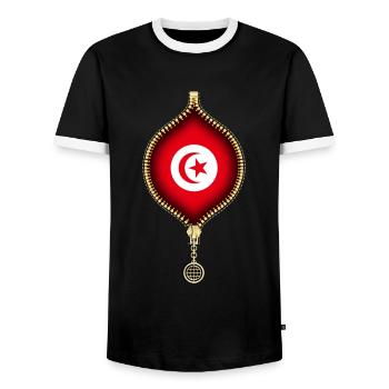 TUNISIE | DRAPEAU | SYNTHÉTIQUES URBAINS - T-shirt contrasté Homme - noir/blanc - Devant - AI Model Female 172 light (172cm) & AI Model Male 178 light (178cm)