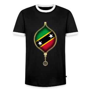ST. KITTS UND NEVIS | FLAGGE | URBANE KUNSTSTOFFE - Männer Kontrast-T-Shirt - Schwarz/Weiß - Vorne - AI Model Female 172 light (172cm) & AI Model Male 178 light (178cm)