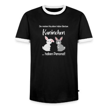 Haustiere haben Besitzer, Kaninchen haben Personal - Männer Kontrast-T-Shirt - Schwarz/Weiß - Vorne - AI Model Female 172 light (172cm) & AI Model Male 178 light (178cm)
