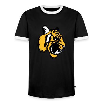 Tigergesicht Cartoon-Maskottchen 28 - Männer Kontrast-T-Shirt - Schwarz/Weiß - Vorne - AI Model Female 172 light (172cm) & AI Model Male 178 light (178cm)