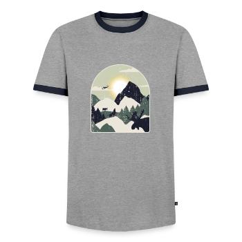 Nature Forest Mountains Hiking - Men's Ringer Shirt - grey/navy  - Front - AI Model Female 172 light (172cm) & AI Model Male 178 light (178cm)