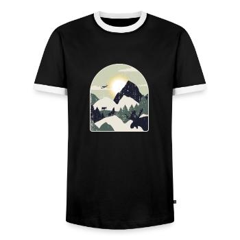 Nature Forest Mountains Hiking - Men's Ringer Shirt - black/white - Front - AI Model Female 172 light (172cm) & AI Model Male 178 light (178cm)
