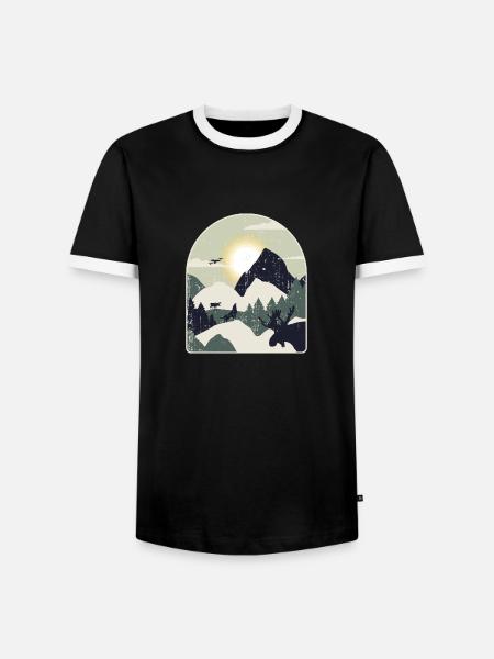 Nature Forest Mountains Hiking - Men's Ringer Shirt - black/white