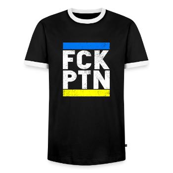 FCK PTN - Men's Ringer Shirt - black/white - Front - AI Model Female 172 light (172cm) & AI Model Male 178 light (178cm)