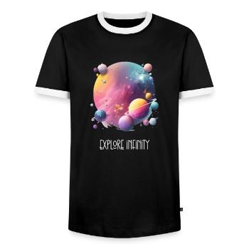 Explore infinity - Men's Ringer Shirt - black/white - Front - AI Model Female 172 light (172cm) & AI Model Male 178 light (178cm)
