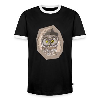owl - Men's Ringer Shirt - black/white - Front - AI Model Female 172 light (172cm) & AI Model Male 178 light (178cm)