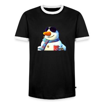 Bonhomme de neige avec café et lunettes de soleil - T-shirt contrasté Homme - noir/blanc - Devant - AI Model Female 172 light (172cm) & AI Model Male 178 light (178cm)