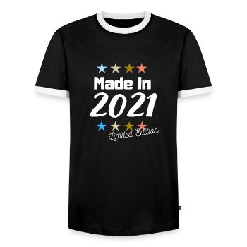 Made in 2021 Limited Edition Vintage Birthday - Men's Ringer Shirt - black/white - Front - AI Model Female 172 light (172cm) & AI Model Male 178 light (178cm)