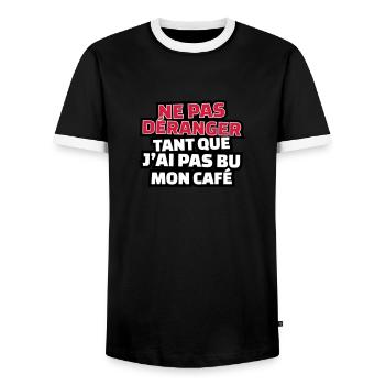 ne pas déranger tant que j'ai pas bu mon café - T-shirt contrasté Homme - noir/blanc - Devant - AI Model Female 172 light (172cm) & AI Model Male 178 light (178cm)