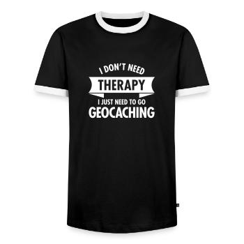 Therapy - Geocaching - Men's Ringer Shirt - black/white - Front - AI Model Female 172 light (172cm) & AI Model Male 178 light (178cm)