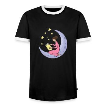 la lune étoiles filles femme apprendre le livre - T-shirt contrasté Homme - noir/blanc - Devant - AI Model Female 172 light (172cm) & AI Model Male 178 light (178cm)