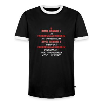 GESCHENK REGEL HAT RECHT Fahrzeuglackiererin - Männer Kontrast-T-Shirt - Schwarz/Weiß - Vorne - AI Model Female 172 light (172cm) & AI Model Male 178 light (178cm)