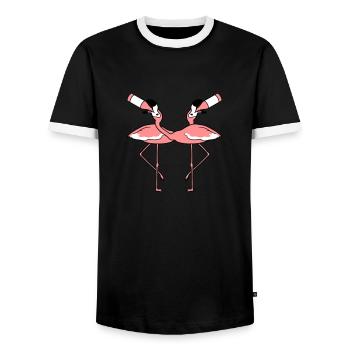 2 friends team couple crew drink booze beer flasc - Men's Ringer Shirt - black/white - Front - AI Model Female 172 light (172cm) & AI Model Male 178 light (178cm)