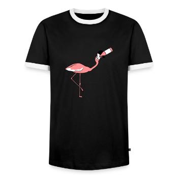 drink booze beer bottle thirst alcohol party fe - Men's Ringer Shirt - black/white - Front - AI Model Female 172 light (172cm) & AI Model Male 178 light (178cm)