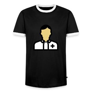 Personnel infirmier, infirmière, soignant, médecin, - T-shirt contrasté Homme - noir/blanc - Devant - AI Model Female 172 light (172cm) & AI Model Male 178 light (178cm)