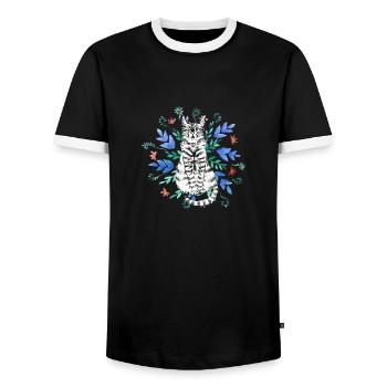 chat en ornement - T-shirt contrasté Homme - noir/blanc - Devant - AI Model Female 172 light (172cm) & AI Model Male 178 light (178cm)