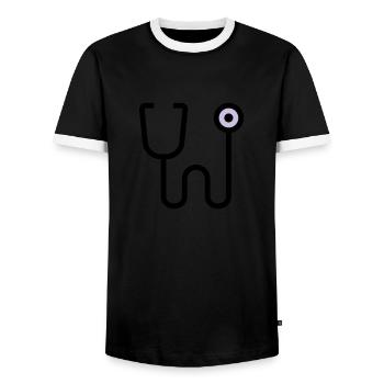 Stethoscop Untersuchung vom Doktor Arzt - Männer Kontrast-T-Shirt - Schwarz/Weiß - Vorne - AI Model Female 172 light (172cm) & AI Model Male 178 light (178cm)