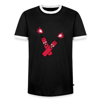 fou 2 amis équipe couple fête kracher sat - T-shirt contrasté Homme - noir/blanc - Devant - AI Model Female 172 light (172cm) & AI Model Male 178 light (178cm)