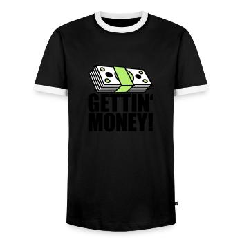 buendel billets dollar gettin argent signe ge - T-shirt contrasté Homme - noir/blanc - Devant - AI Model Female 172 light (172cm) & AI Model Male 178 light (178cm)