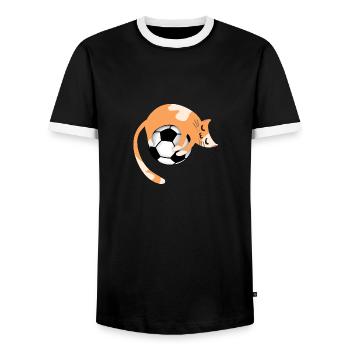 Cat with football - Men's Ringer Shirt - black/white - Front - AI Model Female 172 light (172cm) & AI Model Male 178 light (178cm)