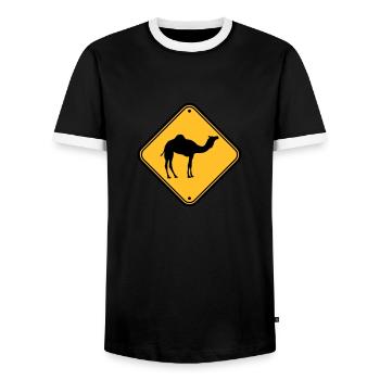 Avertissement de danger de bouclier prudence Attention est venu - T-shirt contrasté Homme - noir/blanc - Devant - AI Model Female 172 light (172cm) & AI Model Male 178 light (178cm)