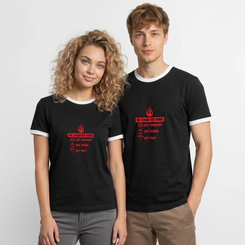 In case of fire : git commit, git push, git out T-shirt contrasté Homme