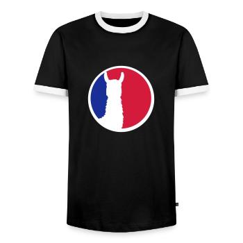 red blue logo round circle silhouette outline lama ka - Men's Ringer Shirt - black/white - Front - AI Model Female 172 light (172cm) & AI Model Male 178 light (178cm)