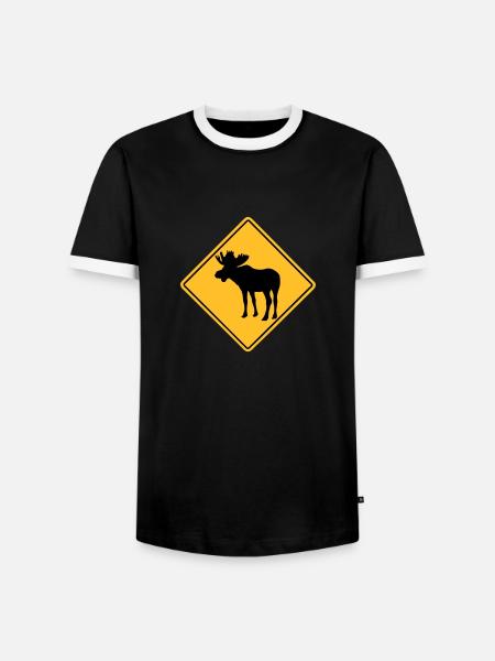 Moose Road Sign - Männer Kontrast-T-Shirt - Schwarz/Weiß