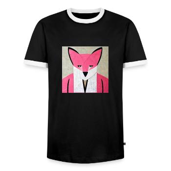 Origamifox - Men's Ringer Shirt - black/white - Front - AI Model Female 172 light (172cm) & AI Model Male 178 light (178cm)