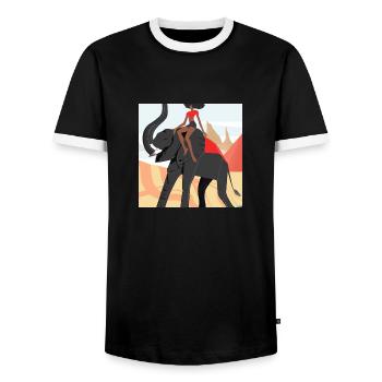 girl riding elephant - Men's Ringer Shirt - black/white - Front - AI Model Female 172 light (172cm) & AI Model Male 178 light (178cm)