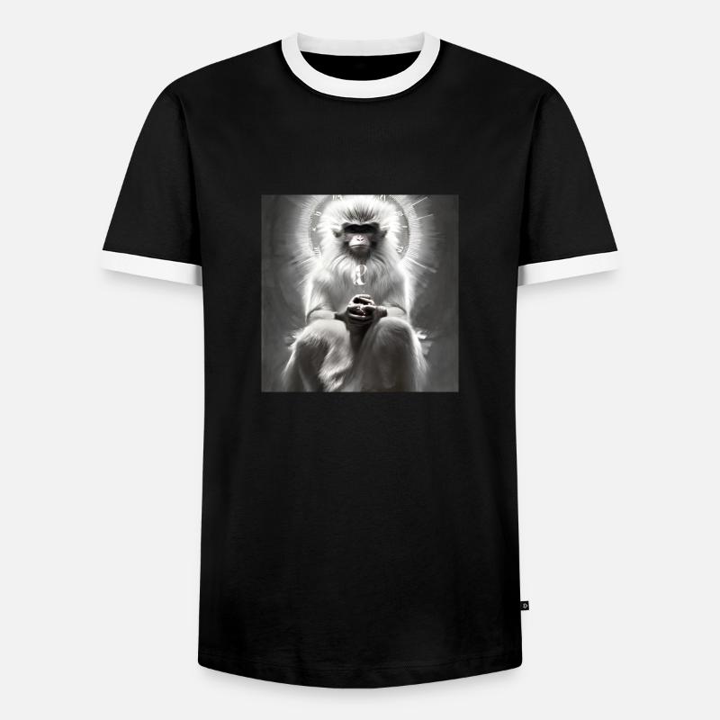 Serie: Wise Monkey - Männer Kontrast-T-Shirt - Schwarz/Weiß