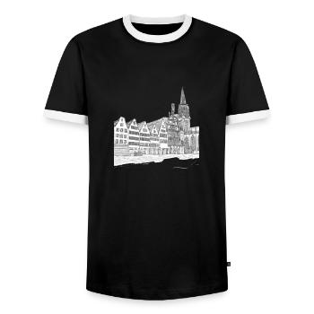 Münster Drawing - Men's Ringer Shirt - black/white - Front - AI Model Female 172 light (172cm) & AI Model Male 178 light (178cm)
