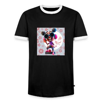 FUNNY MUSIC ILLUSTRATION GIRL 12 - Men's Ringer Shirt - black/white - Front - AI Model Female 172 light (172cm) & AI Model Male 178 light (178cm)