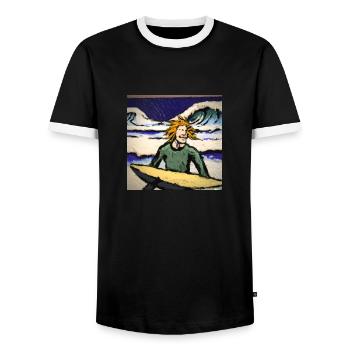 Van Gogh Surfer Meer - Männer Kontrast-T-Shirt - Schwarz/Weiß - Vorne - AI Model Female 172 light (172cm) & AI Model Male 178 light (178cm)