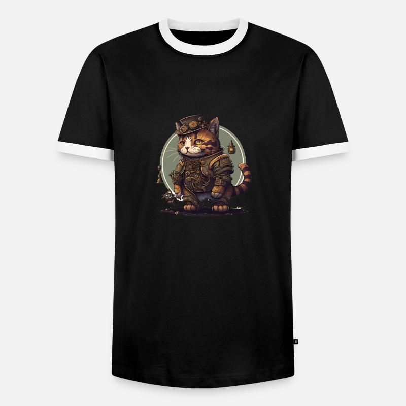 Steampunk Katze - Männer Kontrast-T-Shirt - Schwarz/Weiß