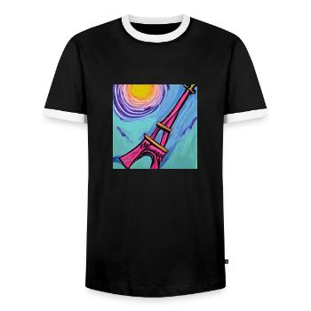 Paris Eiffel Tower van gogh - Men's Ringer Shirt - black/white - Front - AI Model Female 172 light (172cm) & AI Model Male 178 light (178cm)