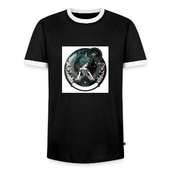 femme face signe verseau - T-shirt contrasté Homme - noir/blanc - Devant - AI Model Female 172 light (172cm) & AI Model Male 178 light (178cm)