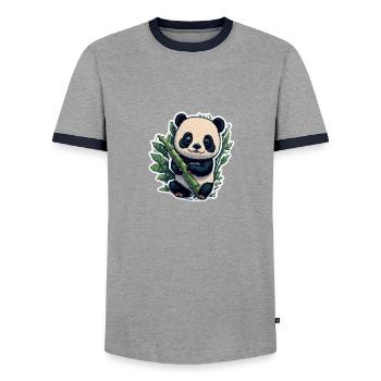 Cute Panda with Bamboo - Männer Kontrast-T-Shirt - Grau/Navy  - Vorne - AI Model Female 172 light (172cm) & AI Model Male 178 light (178cm)